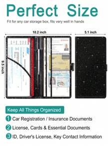 Vehicle Insurance & Registration Holder For Car, Car Interior Glitter Accessory - Black - View 5