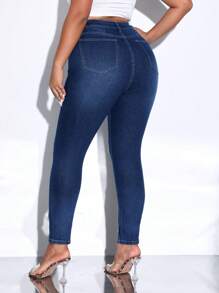 SHEIN LUNE Plus High Waist Ripped Skinny Jeans - Medium Wash - View 2