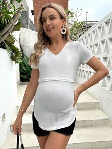 SHEIN Maternidad Camiseta unicolor amamantamiento - Blanco - Ver 3