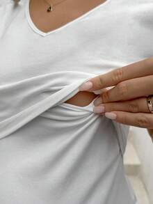 SHEIN Maternidad Camiseta unicolor amamantamiento - Blanco - Ver 4