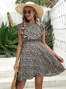 SHEIN Maternity Ditsy Floral Print Ruffle Trim Nursing Dress - Multicolor - View 3