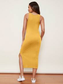 SHEIN Maternidad Vestido unicolor de muslo con abertura tejido de canalé - Amarillo - Ver 2