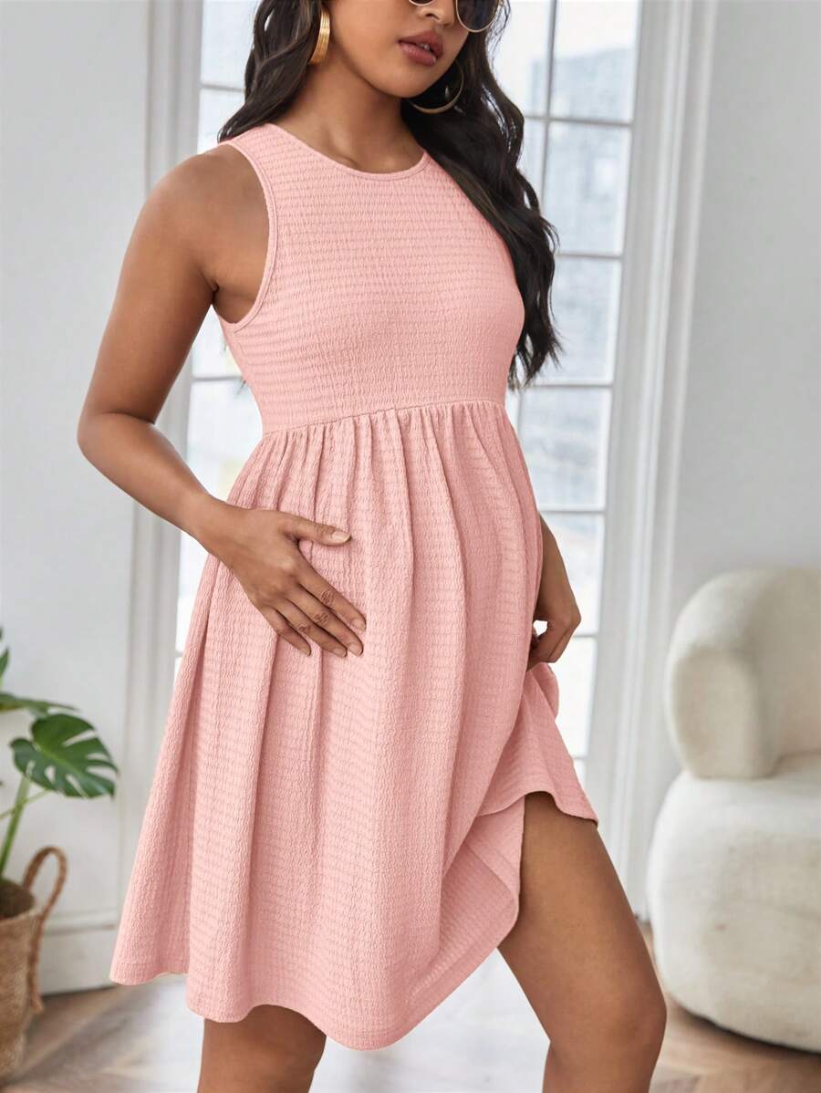 SHEIN Maternity Solid A-line Dress - Baby Pink - View 1
