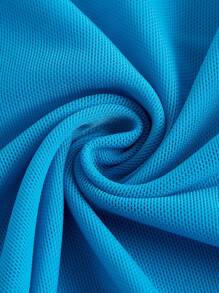 SHEIN MOD 小高領接縫細節網紗上衣 - 藍色 - 查看 3