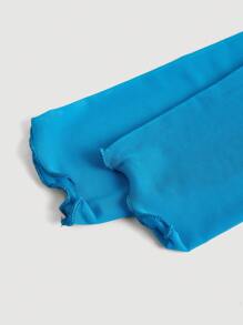 SHEIN MOD 小高領接縫細節網紗上衣 - 藍色 - 查看 4