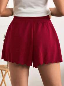 SHEIN 孕婦可調節腰圍貝殼邊短褲 - 酒紅色 - 查看 2