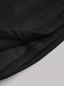 SHEIN MOD Top ribete con encaje fruncido correa ancha - Negro - Ver 4