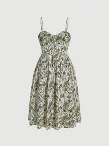 SHEIN MOD Đầm Plus Size Dây kéo Tương phản ràng buộc Hoa Tất cả trên in Boho - Màu xanh Bạc hà - Xem 2