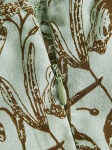 SHEIN MOD Đầm Plus Size Dây kéo Tương phản ràng buộc Hoa Tất cả trên in Boho - Màu xanh Bạc hà - Xem 4