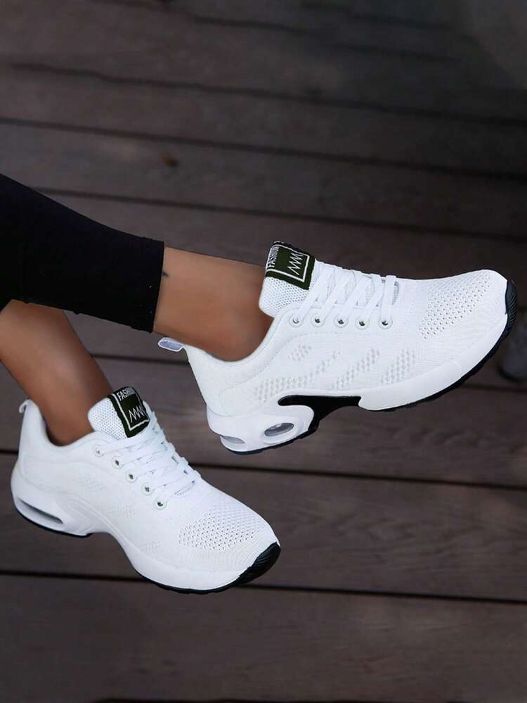 2025 Autumn White Women's Walking Shoes, White Lace-Up Front Running Sneakers For Women, Shoes For Women