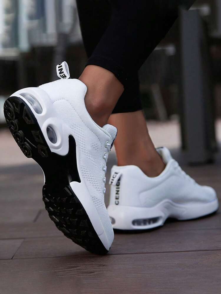 2025 Autumn White Women's Walking Shoes, White Lace-Up Front Running Sneakers For Women, Shoes For Women