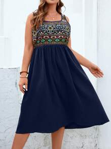 Mulvari 大碼幾何印花連衣裙 - 藏蓝色 - 查看 3