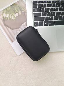 1pc Solid Color Data Cable Storage Bag - Black - View 1