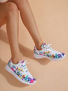 女士們印花繫帶跑步鞋適用於路跑步 - 彩色 - 查看 1