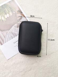 1pc Solid Color Data Cable Storage Bag - Black - View 2