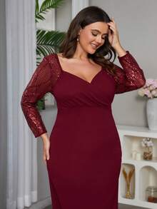 Vestido de vestir de malla en contraste escote corazón bajo sirena - Burdeos - Ver 4