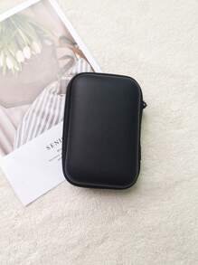 1pc Solid Color Data Cable Storage Bag - Black - View 4