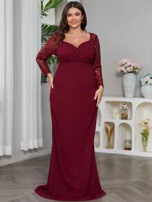 Vestido de vestir de malla en contraste escote corazón bajo sirena - Burdeos - Ver 6