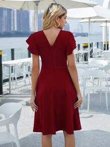 素色荷葉邊A字連衣裙 - 紫紅色 - 查看 3