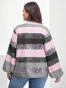 SHEIN LUNE Plus Colourblock Bishop Sleeve Blouse - Multicolor - View 2