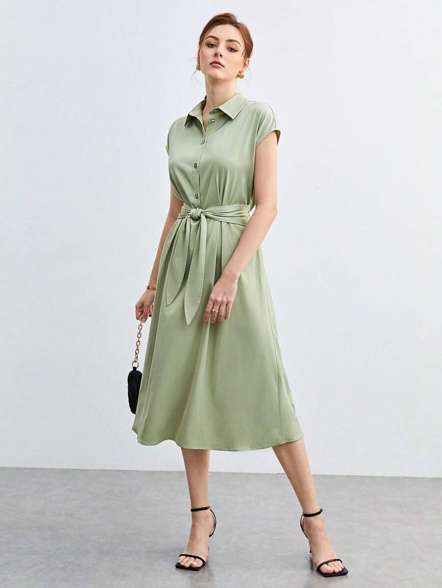 BizChic 素色前打結襯衫連衣裙