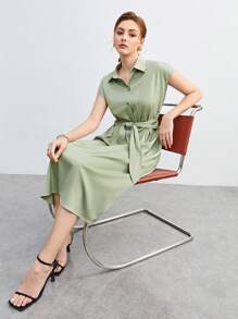 BizChic 素色前打結襯衫連衣裙