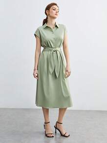 BizChic 素色前打結襯衫連衣裙