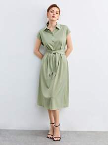 BizChic 素色前打結襯衫連衣裙