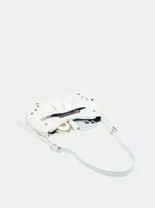 鉚釘裝飾流浪包白色時尚可調整肩帶 - 白色 - 查看 3