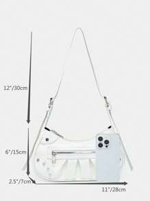 鉚釘裝飾流浪包白色時尚可調整肩帶 - 白色 - 查看 6