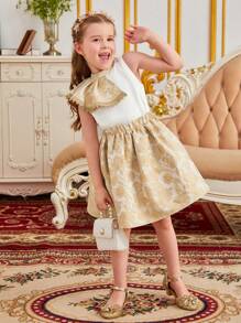 SHEIN 小女童1入組花卉圖案提花荷葉邊上衣和1入組半身裙 - 彩色 - 查看 2