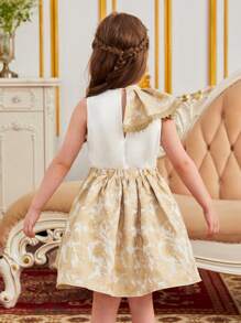 SHEIN 小女童1入組花卉圖案提花荷葉邊上衣和1入組半身裙 - 彩色 - 查看 3