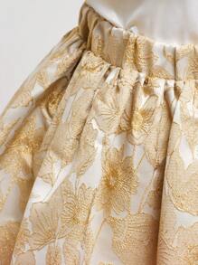 SHEIN 小女童1入組花卉圖案提花荷葉邊上衣和1入組半身裙 - 彩色 - 查看 5