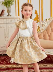 SHEIN 小女童1入組花卉圖案提花荷葉邊上衣和1入組半身裙 - 彩色 - 查看 8