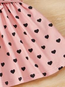 SHEIN 嬰兒心形和卡通圖案泡泡袖繫腰帶洋裝 - 彩色 - 查看 3