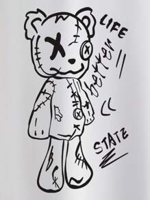 Manfinity EMRG 男士熊和字母圖案襯衫不帶T恤 - 白色 - 查看 3