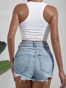 SHEIN Essnce Solid Ruched Side Crop Tank Top - White - View 3