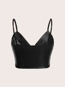 SHEIN ICON Plus Leather Look Cami Top, Summer - Black - View 4