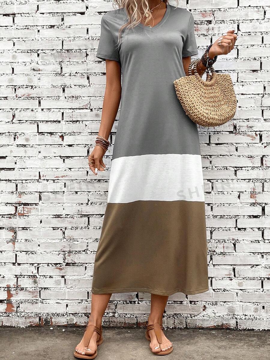 EMERY ROSE Rochie color block tee - Gri - Vizualizare 1
