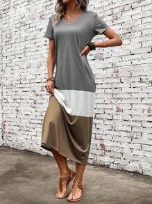 EMERY ROSE Color Block Tee Dress - Grey - View 3