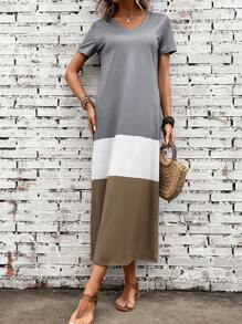 EMERY ROSE Color Block Tee Dress - Grey - View 5