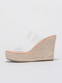 Women Clear Strap Espadrille Sole Sandals, Vacation Summer Wedge Slide Sandals