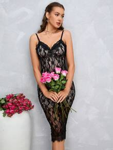 PARTHEA Đầm Lộ Lưng Chia Dây kéo Xù Hoa Thanh lịch - màu đen - Xem 7