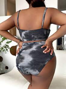 SHEIN Swim Curve Conjunto De Bikini De Talle Alto Con Teñido Anudado De Talla Grande Playa De Verano