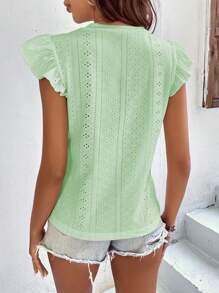 SHEIN VCAY 網眼刺繡荷葉邊T恤 - 薄荷綠 - 查看 2
