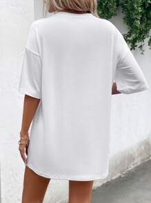 INAWLY Slogan Graphic Drop Shoulder Tee Graphic Tees Women Tops - White - View 2