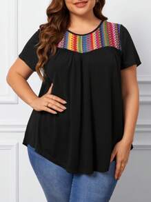 SHEIN LUNE Plus Geo Pattern Tee, Summer - Black - View 1