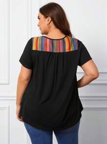 SHEIN LUNE Plus Geo Pattern Tee, Summer - Black - View 2