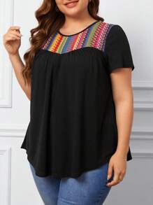 SHEIN LUNE Plus Geo Pattern Tee, Summer - Black - View 3