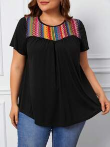 SHEIN LUNE Plus Geo Pattern Tee, Summer - Black - View 4